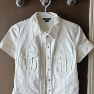 Armani Exchange Women's Off-White      Denim Jacket